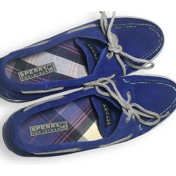 SPERRY TOP WOMENS SHOES SIZE 8 PREPPY VARSITY BLUE CANVAS FLAT TOP SIDER SNEAKER - Picture 2 of 8